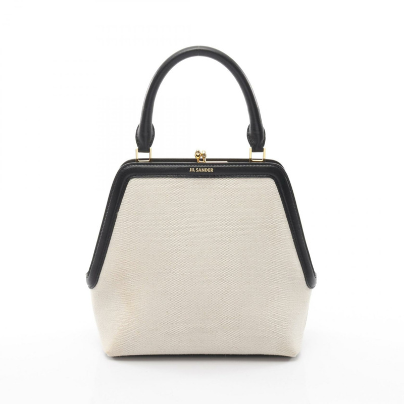 JIL SANDER GOJI SQUARE 手提包 帆布皮革 米色 黑色 二手 女士-0