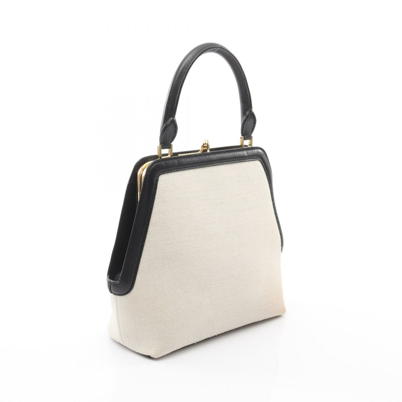 JIL SANDER GOJI SQUARE 手提包 帆布皮革 米色 黑色 二手 女士-1