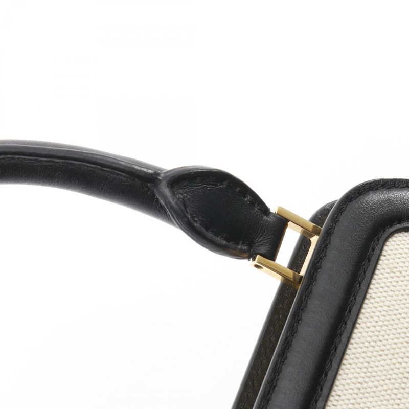 JIL SANDER GOJI SQUARE 手提包 帆布皮革 米色 黑色 二手 女士-5