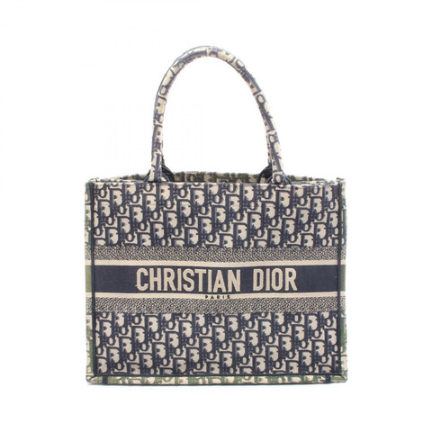 Dior BOOK TOTE 中型 Oblique 帆布手提包，海軍藍/米色，二手，女士，帶標誌