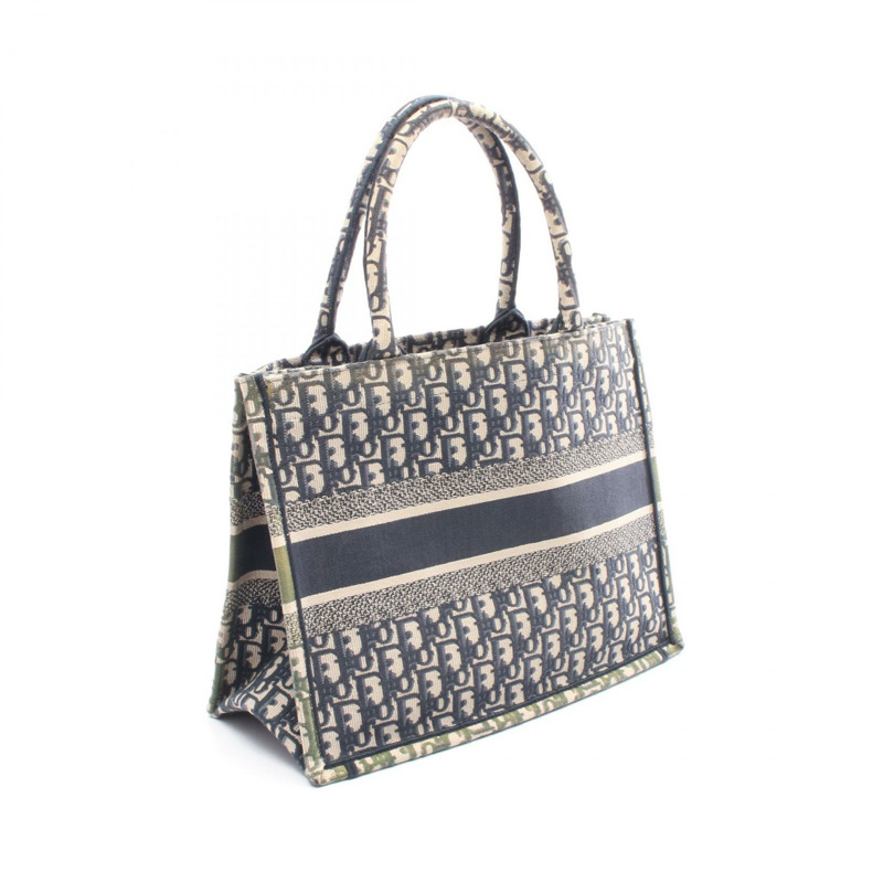 Dior BOOK TOTE 中型 Oblique 帆布手提包，海軍藍/米色，二手，女士，帶標誌-1