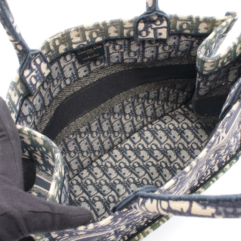 Dior BOOK TOTE 中型 Oblique 帆布手提包，海軍藍/米色，二手，女士，帶標誌-2