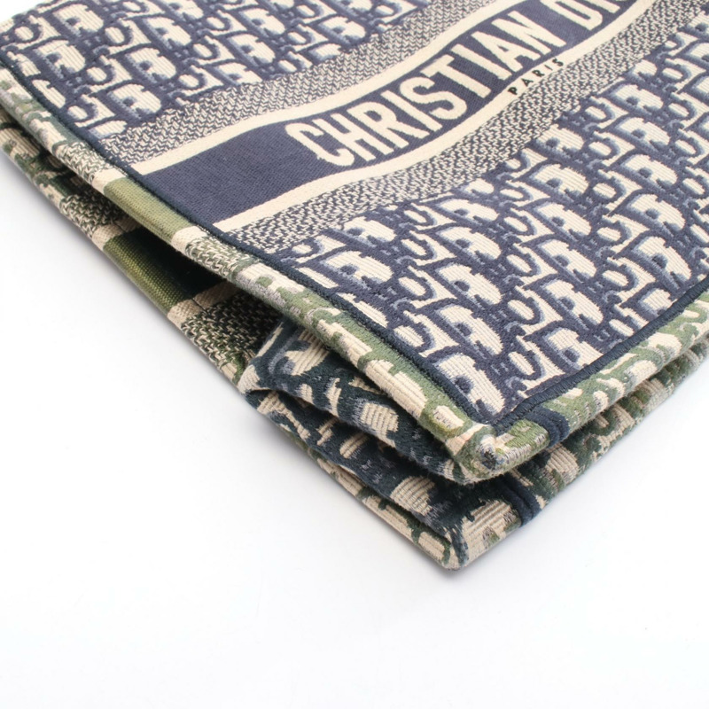 Dior BOOK TOTE 中型 Oblique 帆布手提包，海軍藍/米色，二手，女士，帶標誌-6