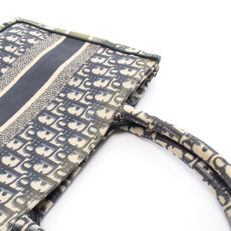 Dior BOOK TOTE 中型 Oblique 帆布手提包，海軍藍/米色，二手，女士，帶標誌-7