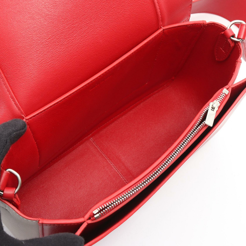 CELINE Frame 中型單肩包 180263 皮革 米色 紅色 二手 女士-2