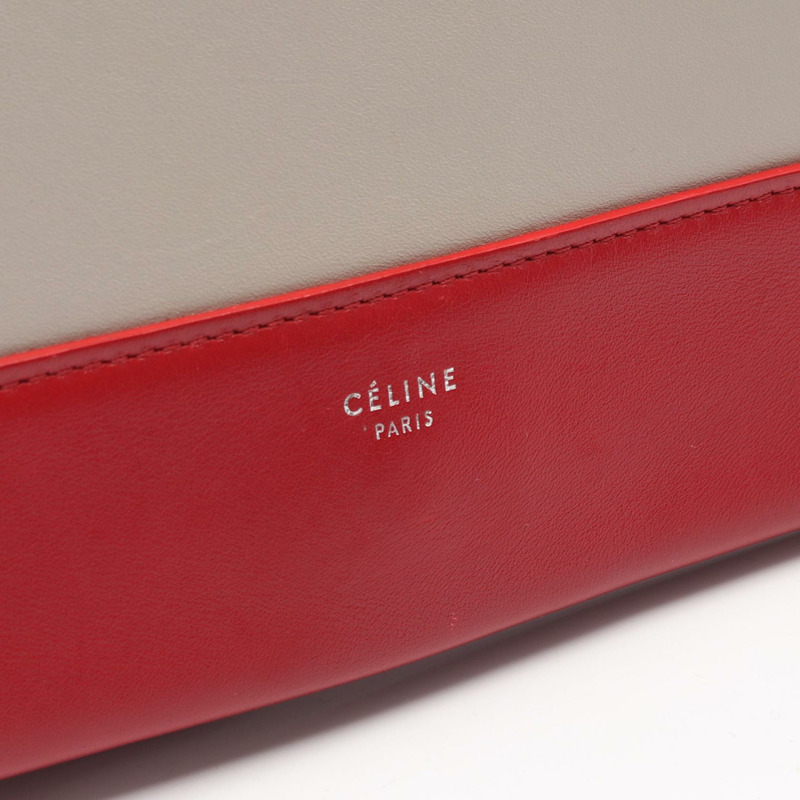 CELINE Frame 中型單肩包 180263 皮革 米色 紅色 二手 女士-3
