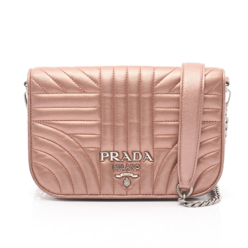 PRADA NAPPA IMPUNTURE 鏈條肩背斜背包 1BP013 皮革 粉紅色 二手-0