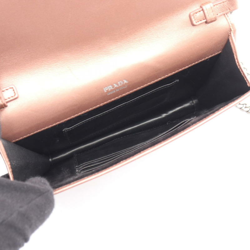 PRADA NAPPA IMPUNTURE 鏈條肩背斜背包 1BP013 皮革 粉紅色 二手-2
