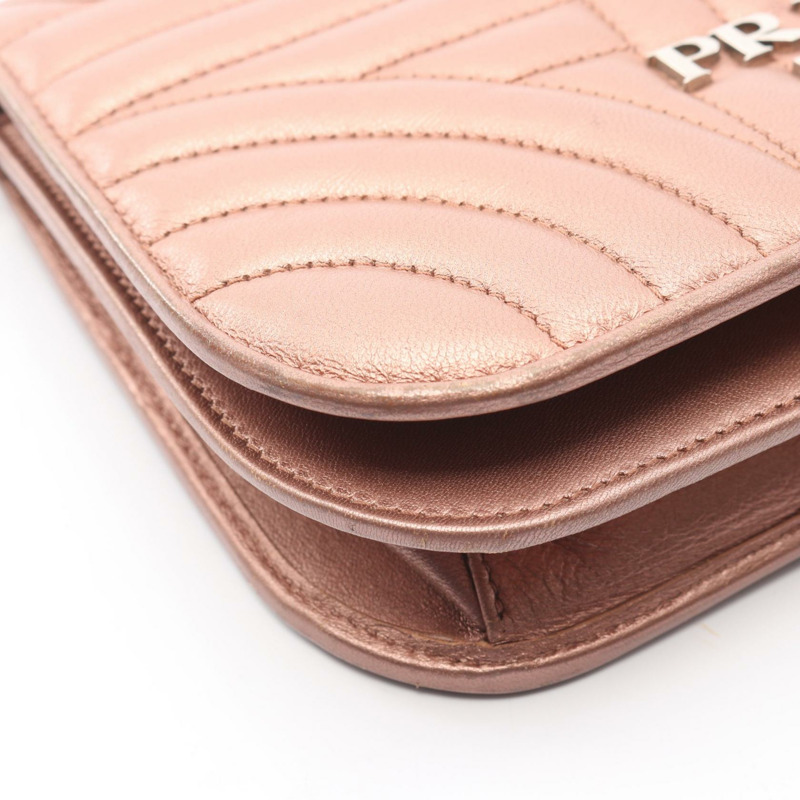 PRADA NAPPA IMPUNTURE 鏈條肩背斜背包 1BP013 皮革 粉紅色 二手-7