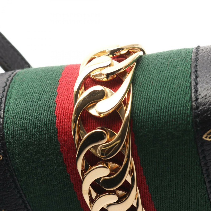 GUCCI Sylvie Shelley Line Bee Star 單肩斜背包 524405 黑色皮革-6