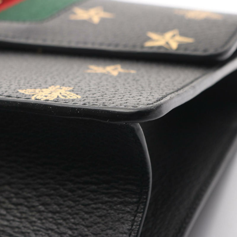 GUCCI Sylvie Shelley Line Bee Star 單肩斜背包 524405 黑色皮革-7