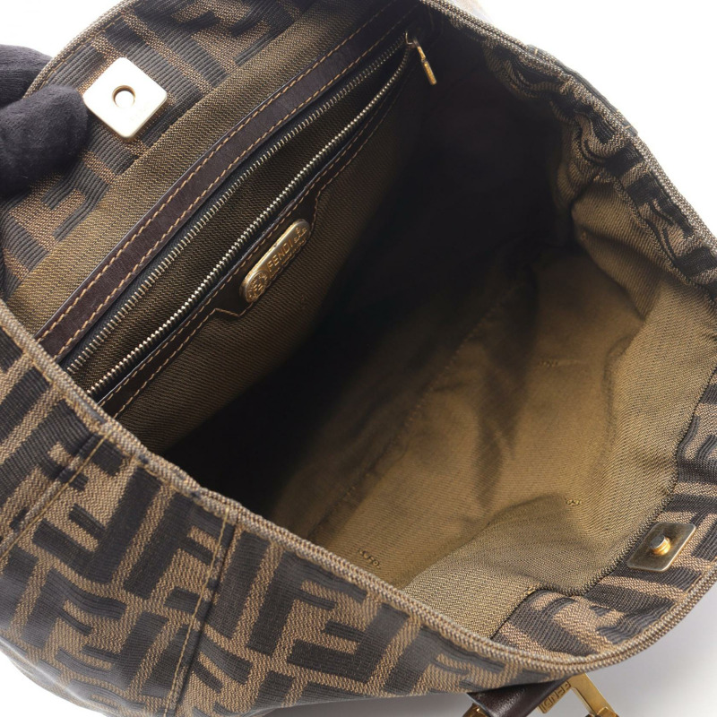 FENDI Zucca 手提包，棕色帆布皮革，二手女款-2