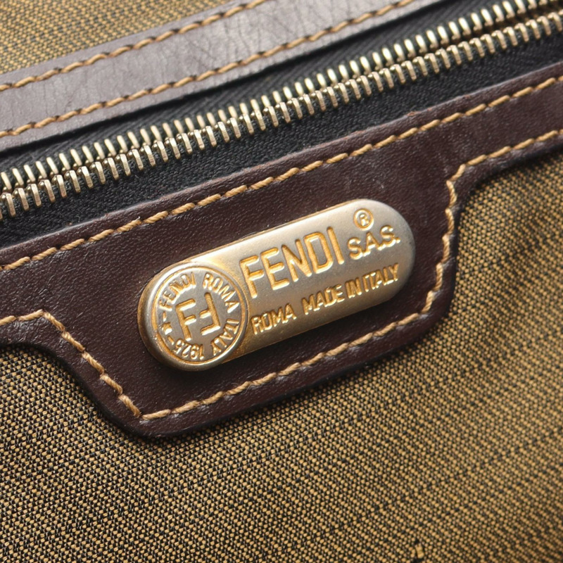 FENDI Zucca 手提包，棕色帆布皮革，二手女款-3