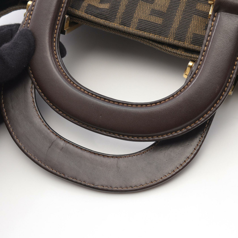 FENDI Zucca 手提包，棕色帆布皮革，二手女款-4