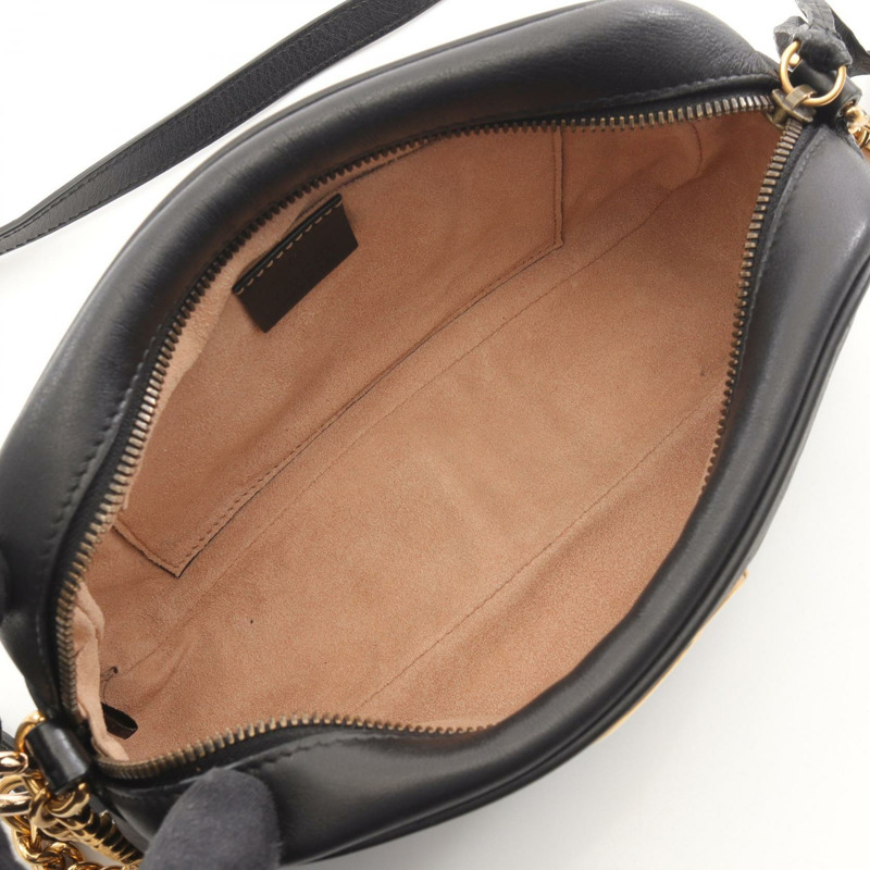 GUCCI GG Marmont 鏈條單肩斜背包 447632 黑色皮革 二手 女士-2