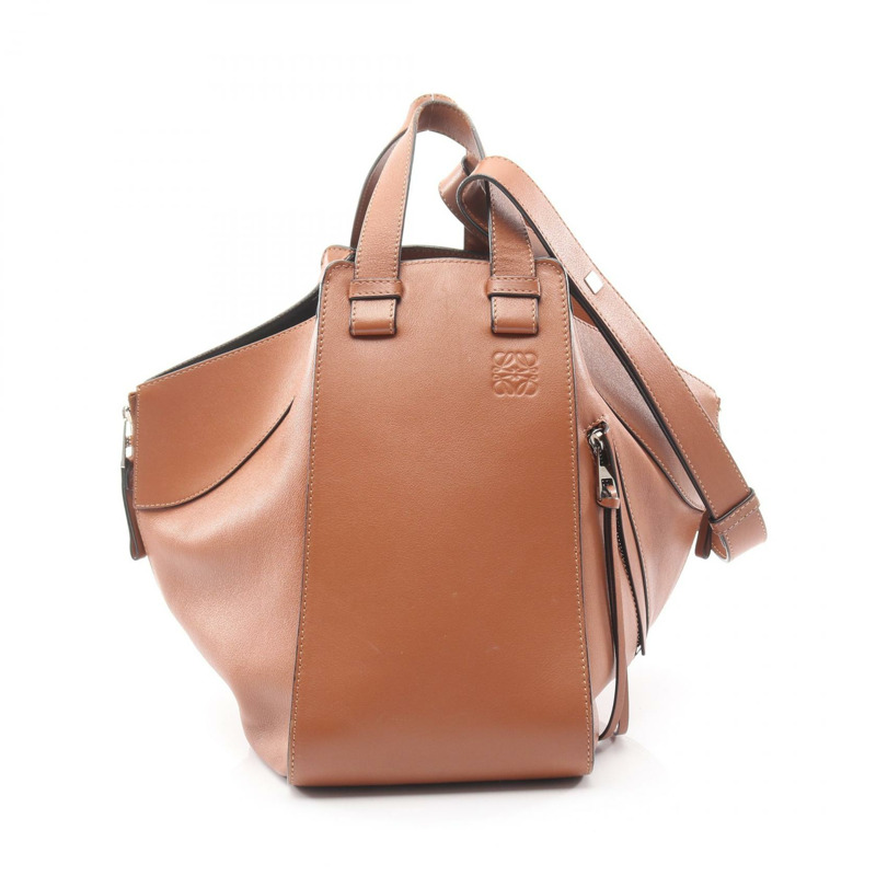 LOEWE Hammock 中型兩用單肩手提包 261806 棕色皮革 二手 女士-0