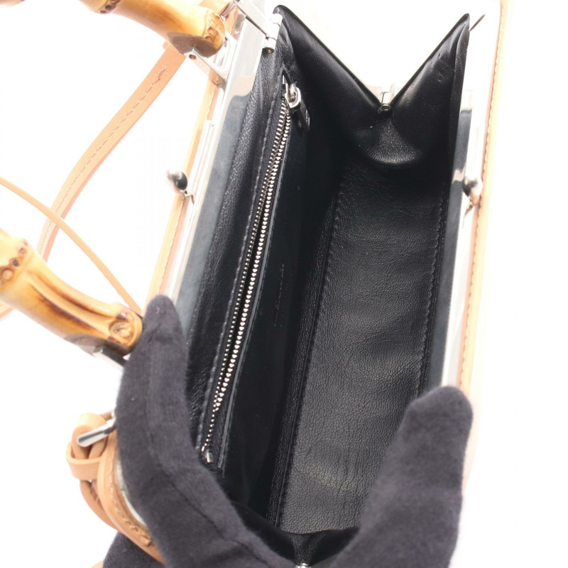 JIL SANDER GOJI MINI 竹節肩斜背包 皮革 米色 二手 女士-2