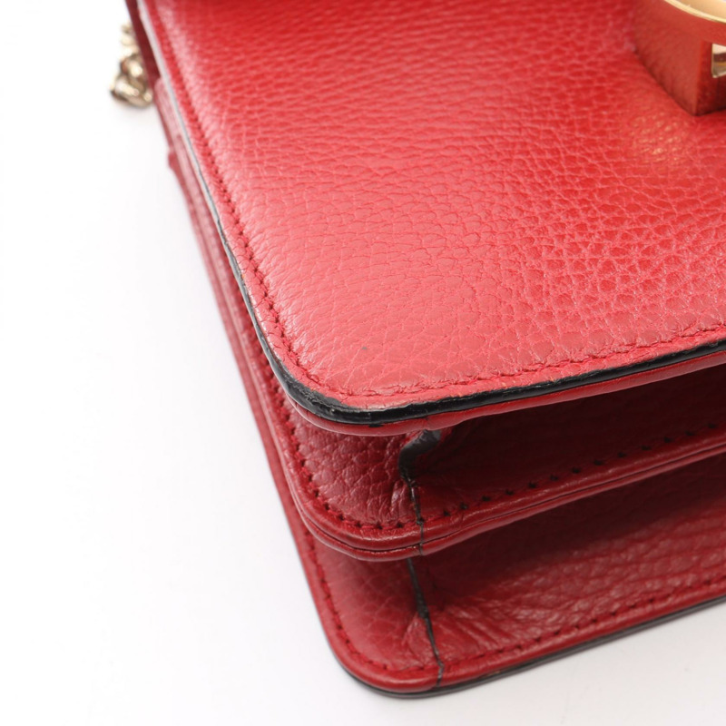 GUCCI 雙G鏈條肩挎包 510304 紅色皮革 二手 女士-6