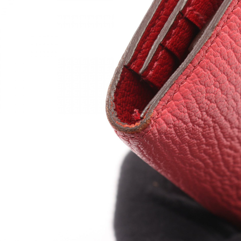 愛馬仕 Bearn Soufflet 雙折皮夾 P 山羊皮 粉紅 紅色 SHW 二手-5