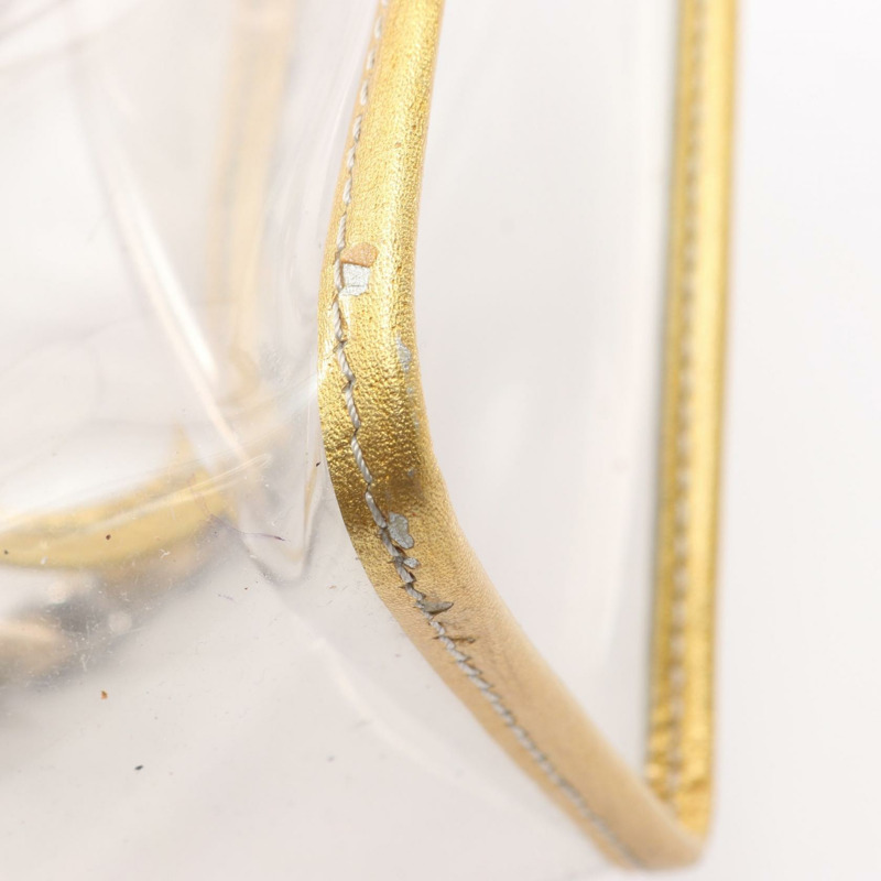 香奈兒 COCO 標誌鏈條單肩背包，塑膠皮革，透明金色五金，二手-5