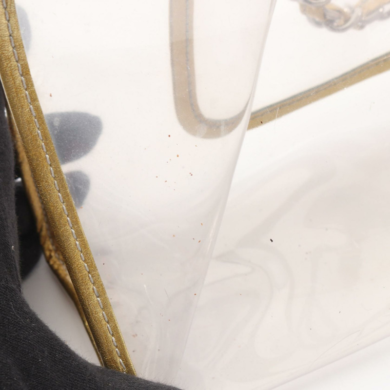 香奈兒 COCO 標誌鏈條單肩背包，塑膠皮革，透明金色五金，二手-8