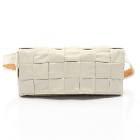 BOTTEGA VENETA 彈性卡式包 Maxi Intrecciato 腰包 皮革 米色 二手