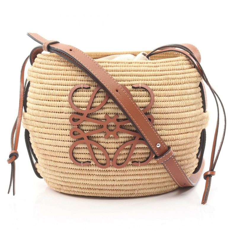 LOEWE BEEHIVE Anagram 單肩斜背包 A223Z48X03 皮革拉菲草編織款 二手-0