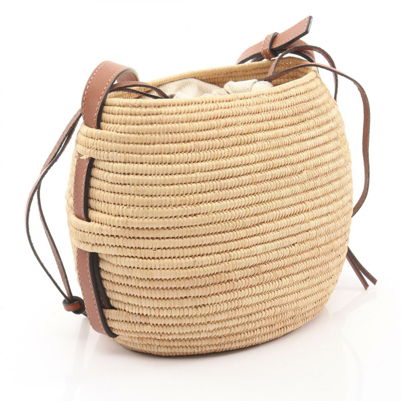 LOEWE BEEHIVE Anagram 單肩斜背包 A223Z48X03 皮革拉菲草編織款 二手-1