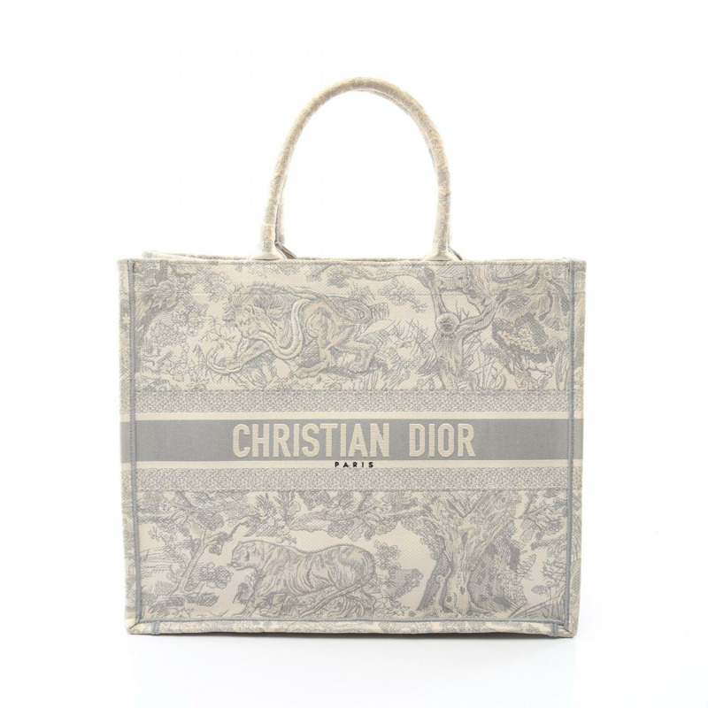 Dior BOOK TOTE 大手提包 帆布 灰色 白色 二手 女士 logo-0