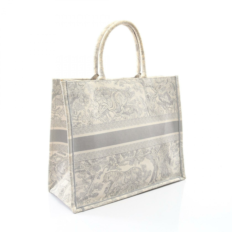Dior BOOK TOTE 大手提包 帆布 灰色 白色 二手 女士 logo-1