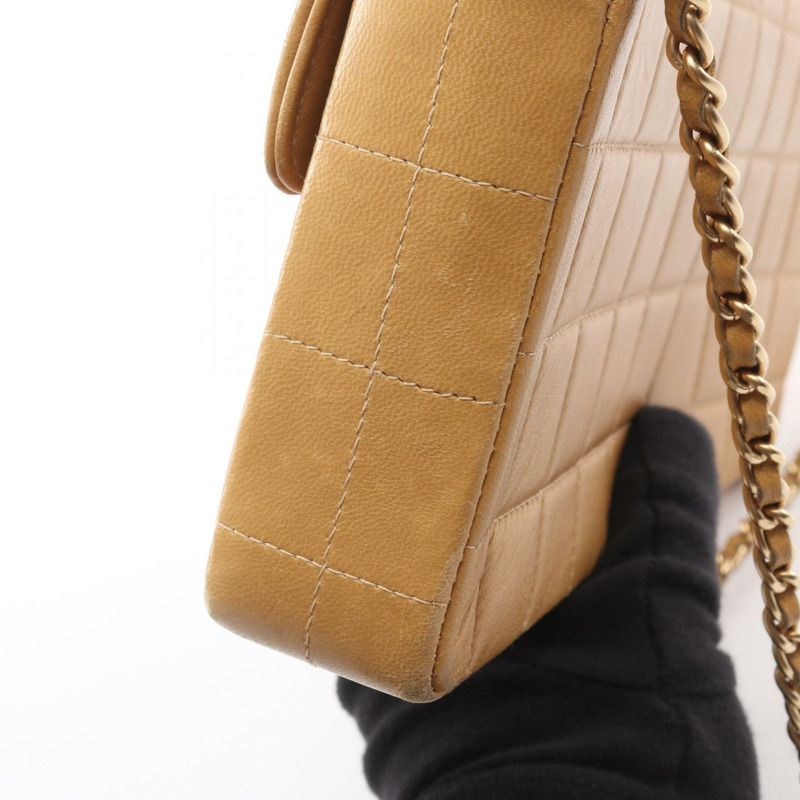 香奈兒巧克力色鏈條肩背包，羊皮材質，米色，金色五金，二手，女士CC-8