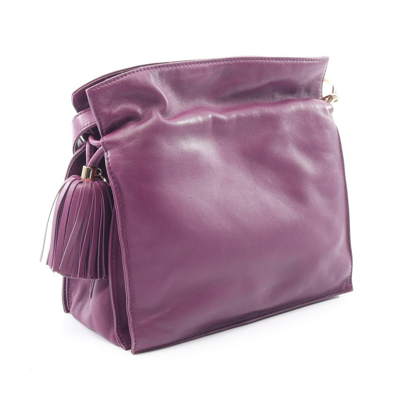 LOEWE Flamenco22 斜背單肩包，紫色皮革，二手女款-1