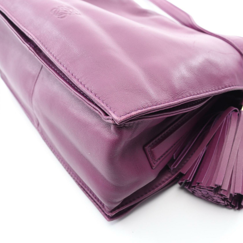 LOEWE Flamenco22 斜背單肩包，紫色皮革，二手女款-4