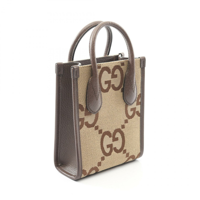 GUCCI Jumbo GG 手提單肩斜挎迷你包 699406 帆布皮革 米色 二手-1