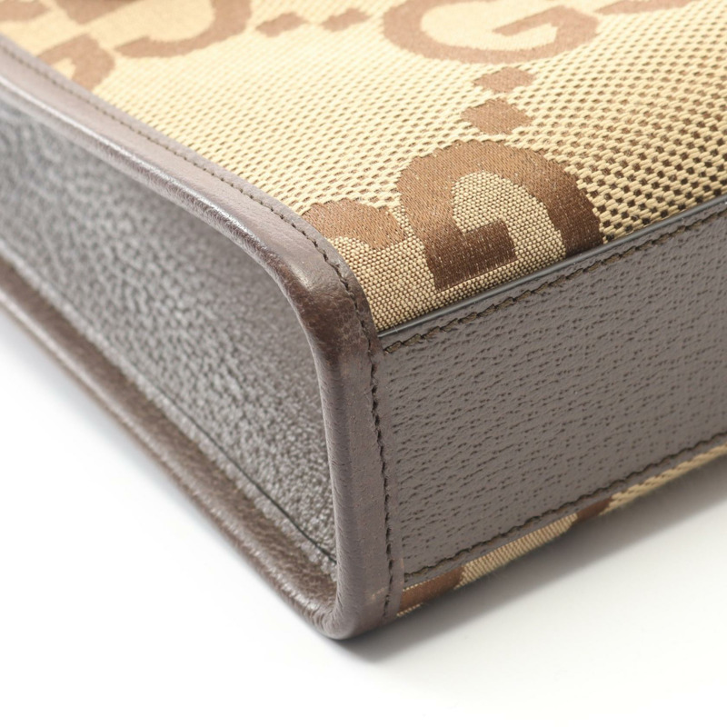 GUCCI Jumbo GG 手提單肩斜挎迷你包 699406 帆布皮革 米色 二手-5