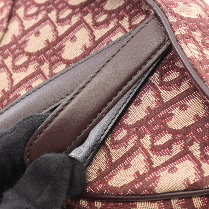 Christian Dior 迷你斜紋提花馬鞍包單肩手提包帆布二手-4