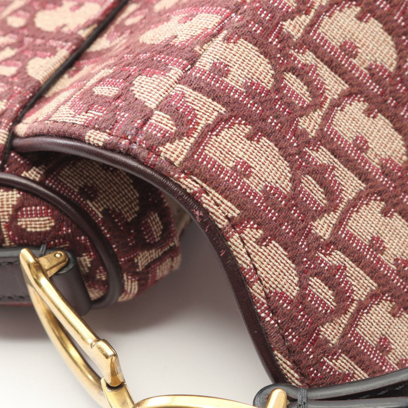 Christian Dior 迷你斜紋提花馬鞍包單肩手提包帆布二手-6