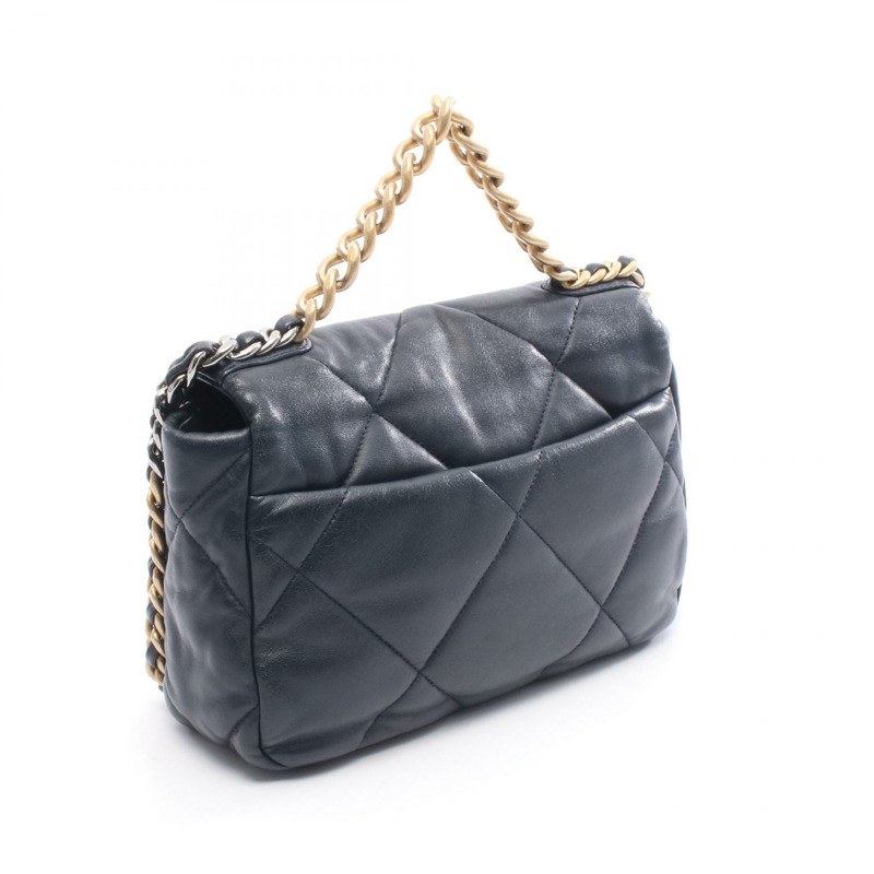 CHANEL 19 dix-neuf 馬特拉斯鏈單肩斜背包 AS1161 皮革 海軍藍 CC-1