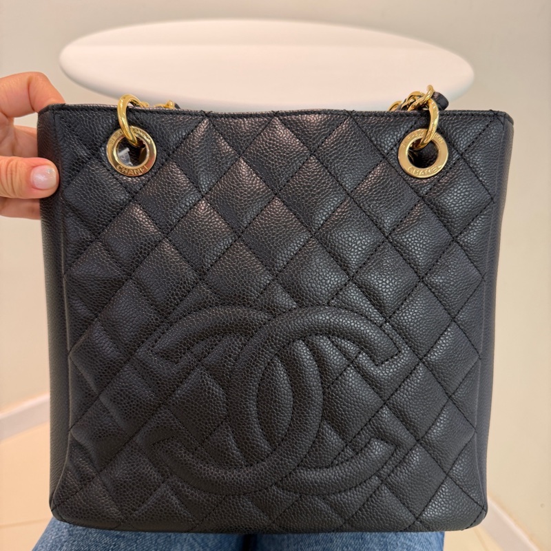 98新Chanel PST 黑金荔枝牛皮 16開 包型很好 成色nice 無附件-0