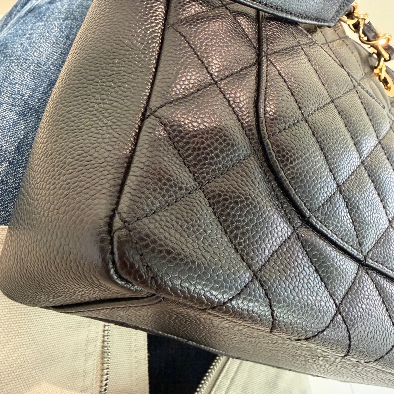 98新Chanel PST 黑金荔枝牛皮 16開 包型很好 成色nice 無附件-8