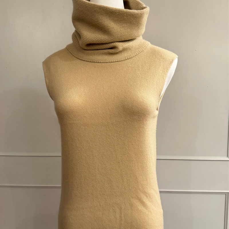《新歡舊愛》正品CHANEL香奈兒駝色100%喀什米爾羊絨寬高領毛衣背心-0