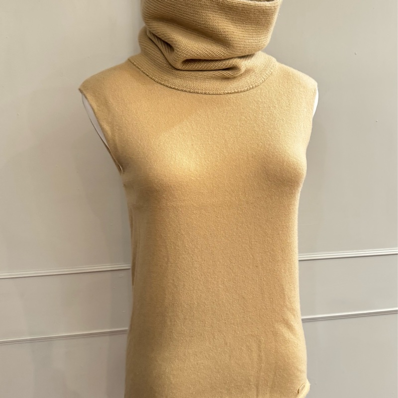《新歡舊愛》正品CHANEL香奈兒駝色100%喀什米爾羊絨寬高領毛衣背心-1