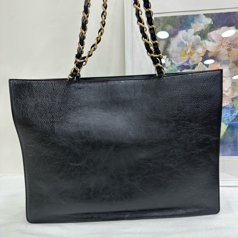 Chanel/香奈兒新版油蠟皮tote托特單肩包 30開 經典黑金配色➕橫版包型 百搭大容量 休閒通勤兩不誤隨意背 尺寸：37*25*10cm-2
