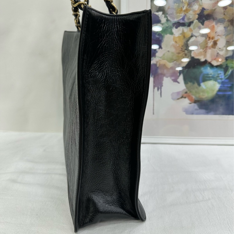Chanel/香奈兒新版油蠟皮tote托特單肩包 30開 經典黑金配色➕橫版包型 百搭大容量 休閒通勤兩不誤隨意背 尺寸：37*25*10cm-3