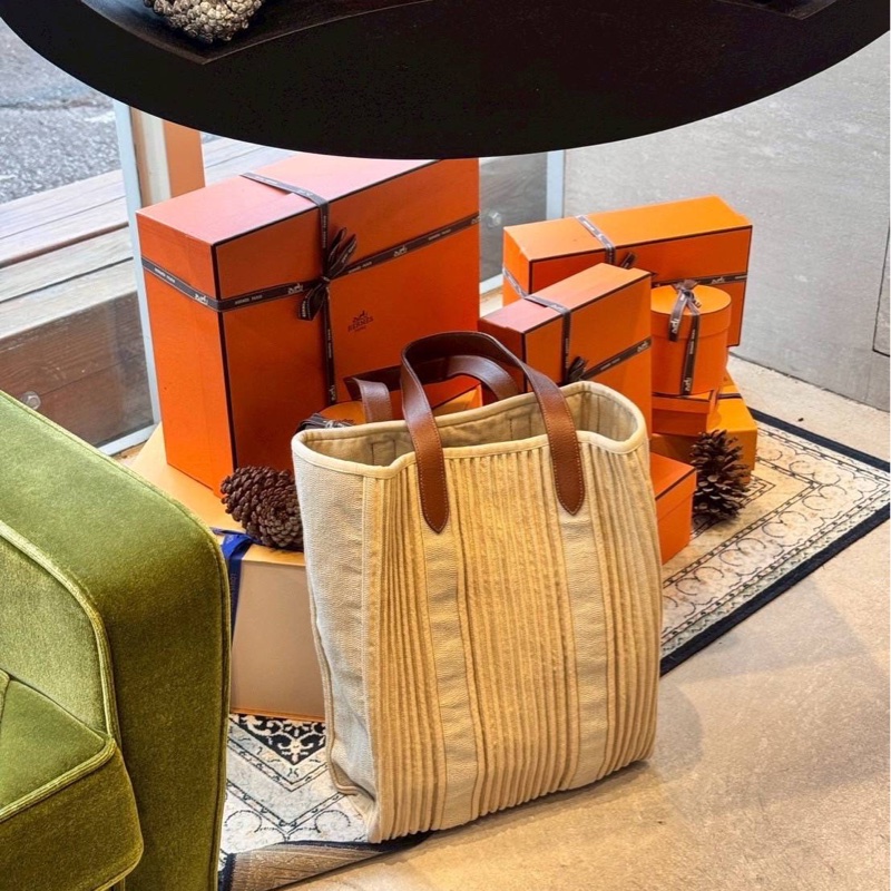 Hermès 麻質百褶托特包-0