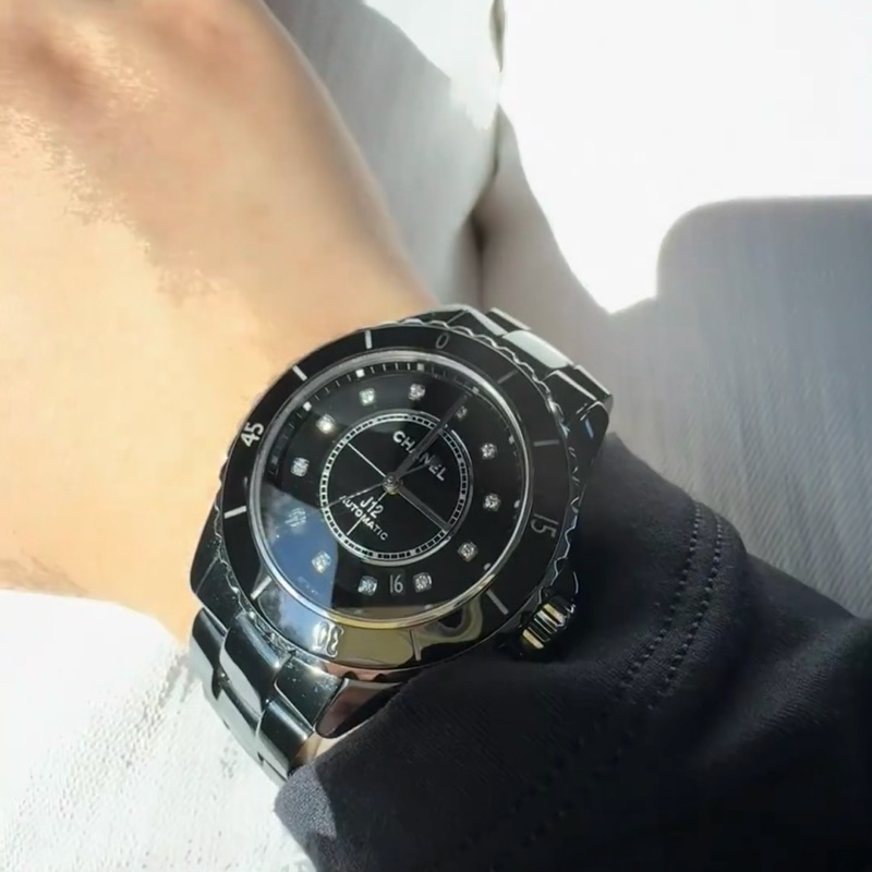 #專櫃近4️⃣0️⃣萬 #配件齊 香奈兒黑色J12 38mm滿鑽自動機械錶-1