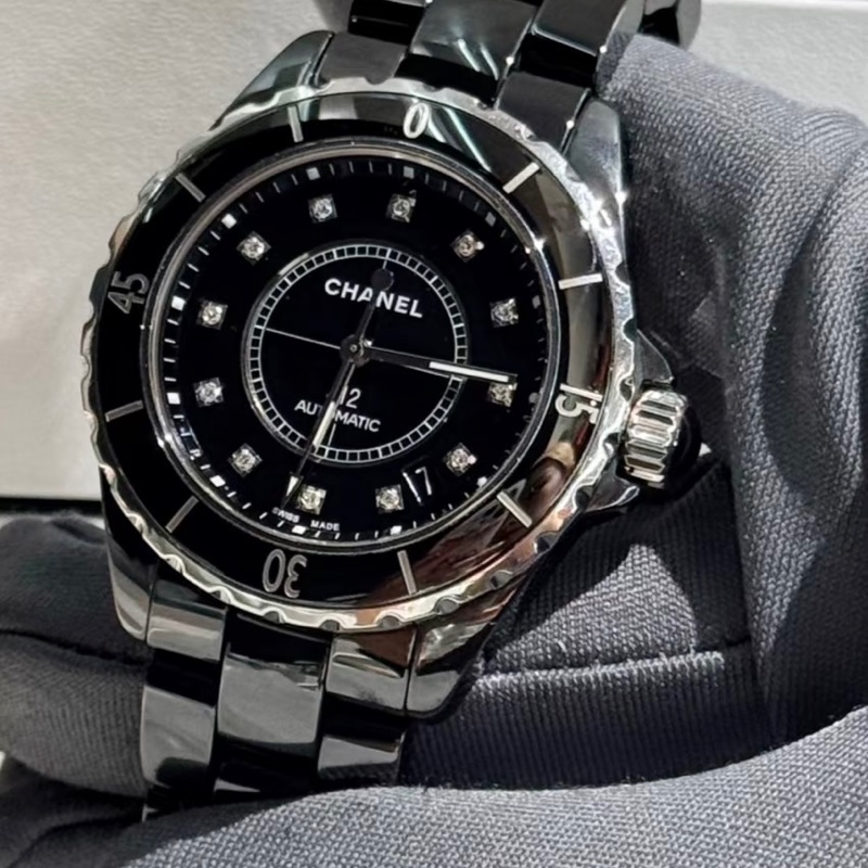 #專櫃近4️⃣0️⃣萬 #配件齊 香奈兒黑色J12 38mm滿鑽自動機械錶-4