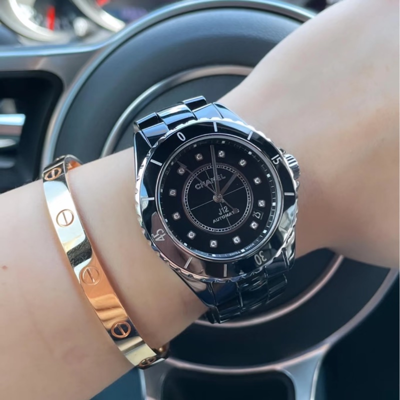 #專櫃近4️⃣0️⃣萬 #配件齊 香奈兒黑色J12 38mm滿鑽自動機械錶-6