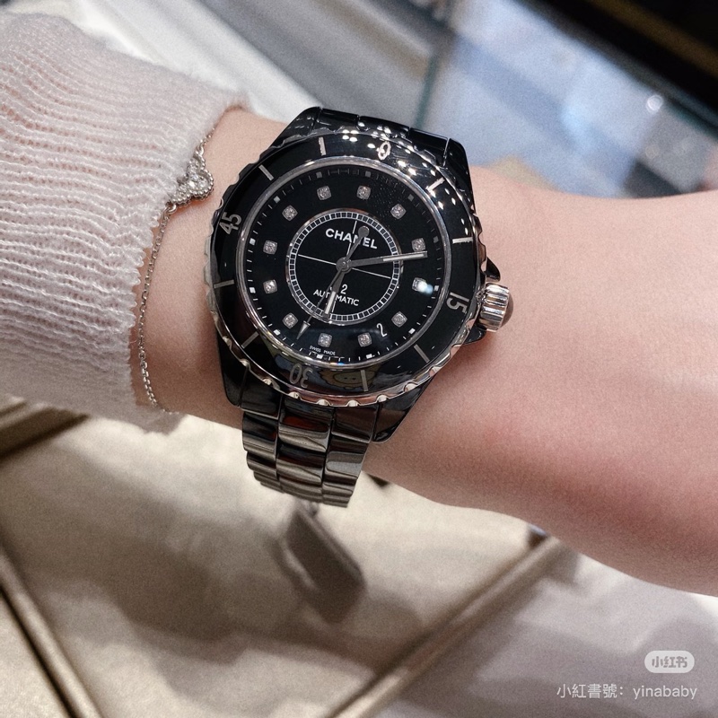#專櫃近4️⃣0️⃣萬 #配件齊 香奈兒黑色J12 38mm滿鑽自動機械錶-7