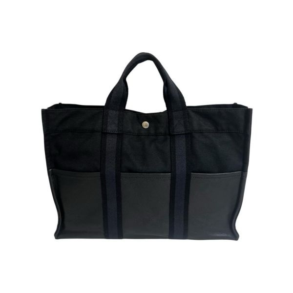 Hermès 黑色帆布拼皮革手提包-2